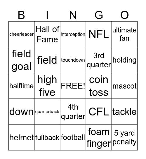 Nathan's Football Birthday Bingo Card