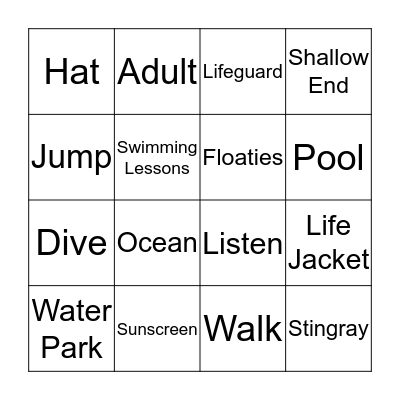 Water Safety Bingo Card