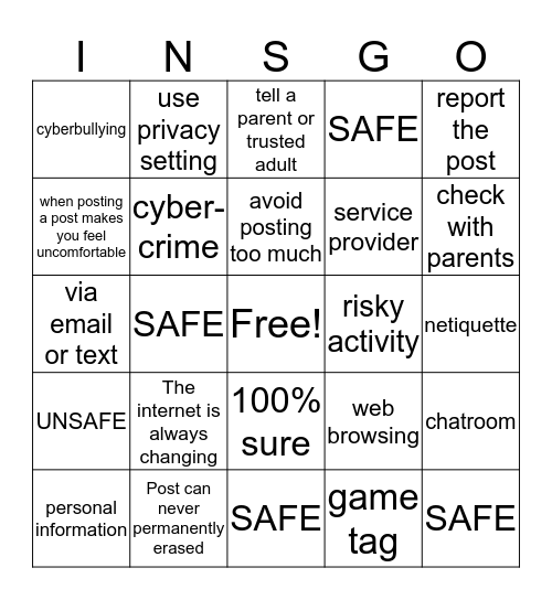 Internet Safety Game Online Bingo Card