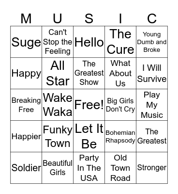Musical Bingo Card
