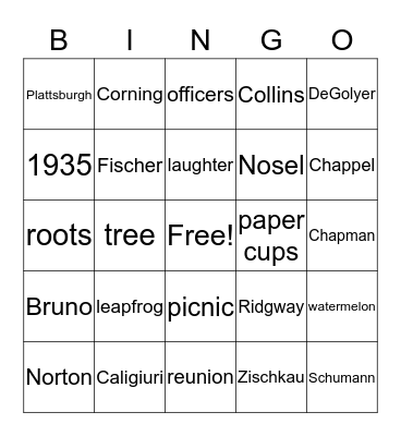 80th Gertsch Family Reunion Bingo Card