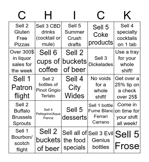 CHICK’S CONNECT 5 Bingo Card