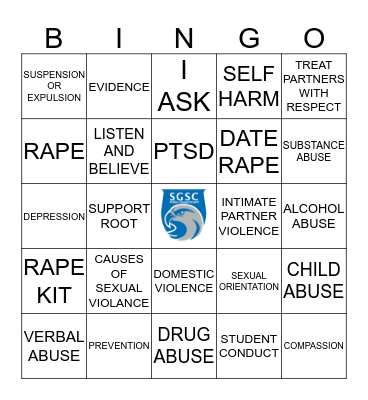 Sexual Assault Awareness Bingo Card