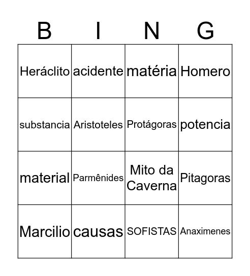 FILOSOFIA Bingo Card