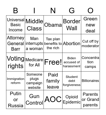 Debate Party Bingo Card