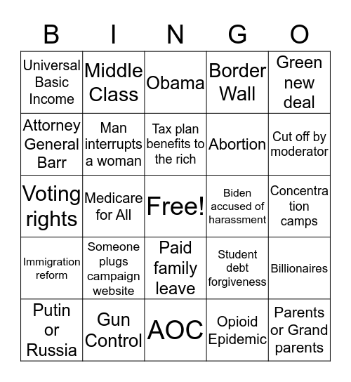 Debate Party Bingo Card