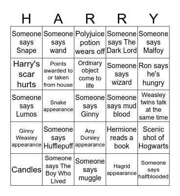 Harry Potter and the Sorcerer's Stone Bingo Card