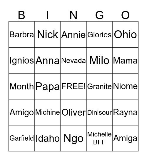 Noun by Haley Kiera Chung Bingo Card