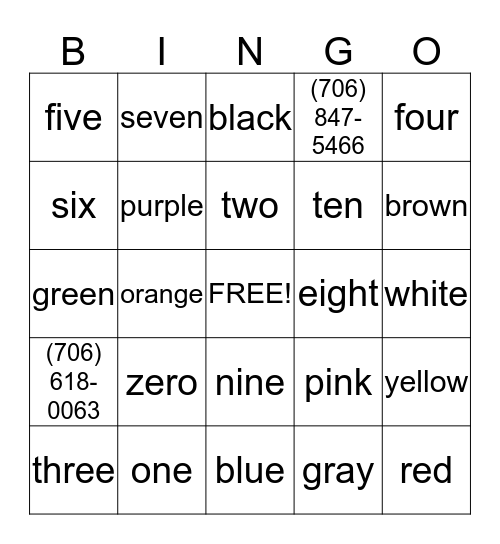 Henley's Bingo Card