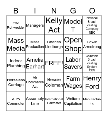 A Growing Economy Bingo Card