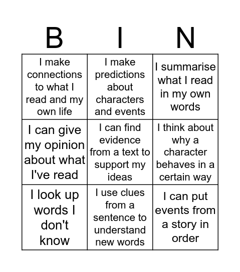 Text skills self-assessment Bingo Card