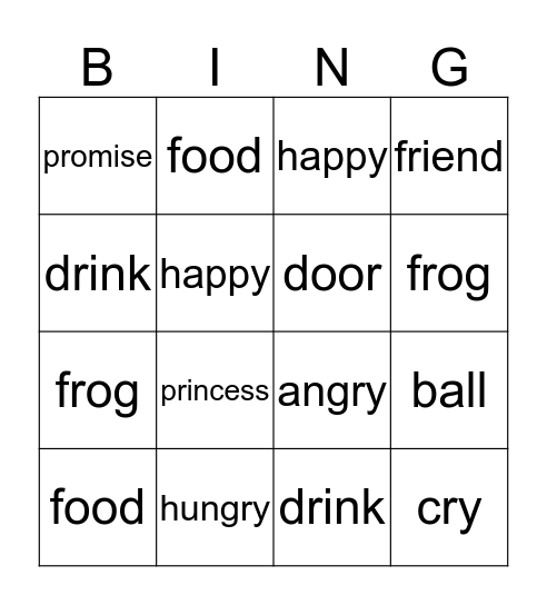 THE PRINCESS AND THE FROG Bingo Card