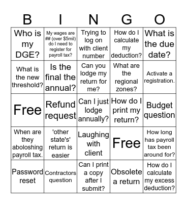 2019 AR PTD Bingo Card