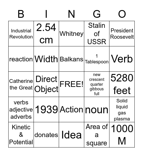 Untitled Bingo Card