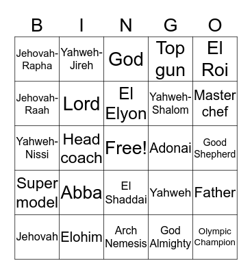 Names of God Bingo Card