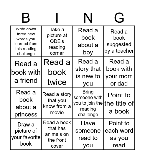 ODE Summer Reading Challenge Bingo Card