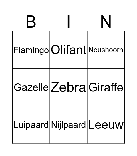 Safaro Bingo Card
