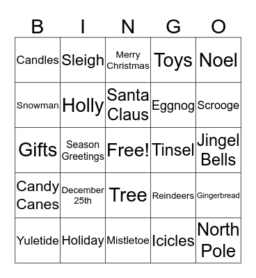 Christmas Day Bingo Card