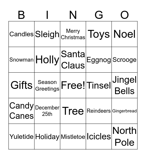 Christmas Day Bingo Card