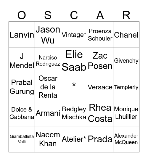 Fashion Bingo Card