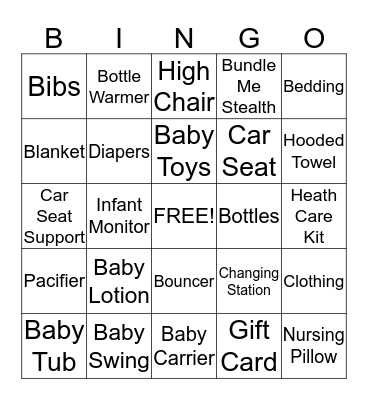 Sarina's Baby Shower Bingo Card