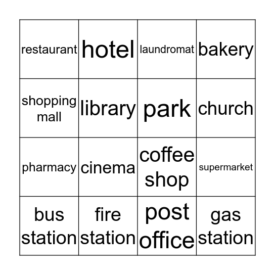 Places in Town Bingo Card