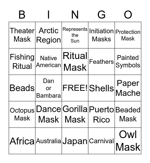 MASKS Bingo Card