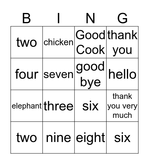 Swahili Bingo Card