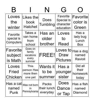 Get To Know Everyone Bingo Card