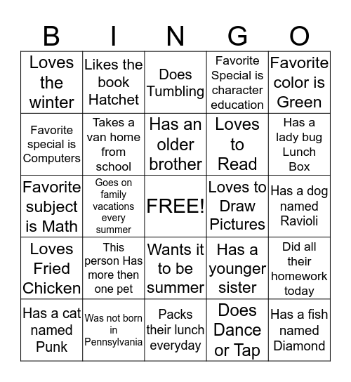 Get To Know Everyone Bingo Card