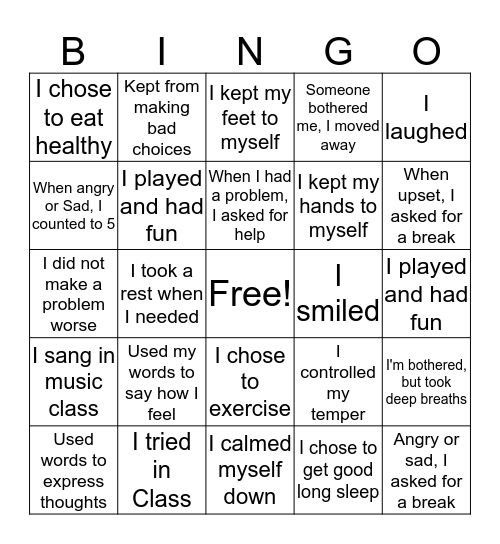 Feelings Bingo Card