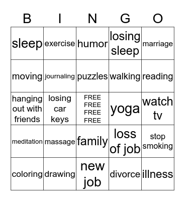 Stress  Bingo Card
