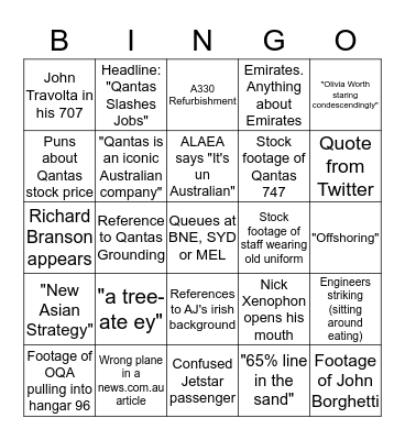 The Qantas Half Yearly Results Press Coverage Game Bingo Card