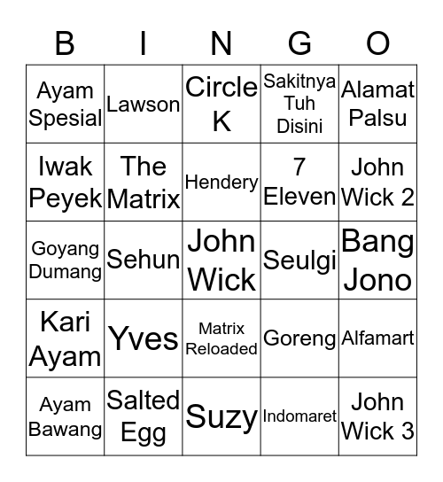 HighTable Bingo Card