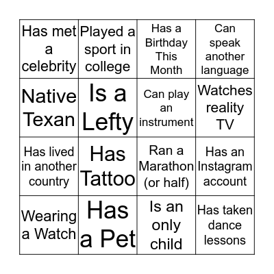 Know Your Neighbor Bingo Card