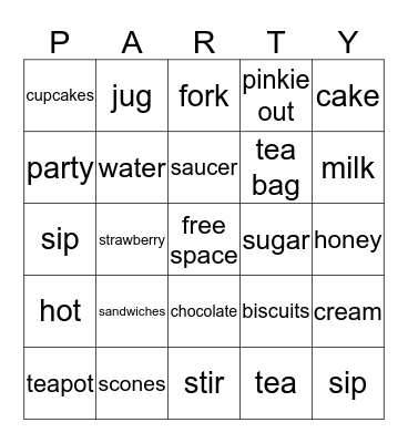 Tea Party Bingo Card