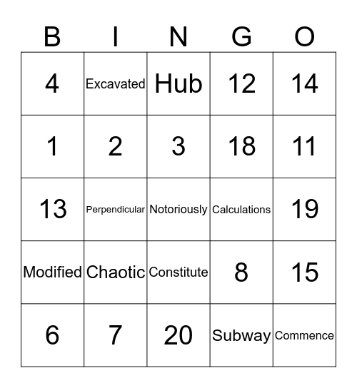 Challenge your Brain Bingo Card