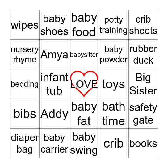 BABY BROWN BINGO Card
