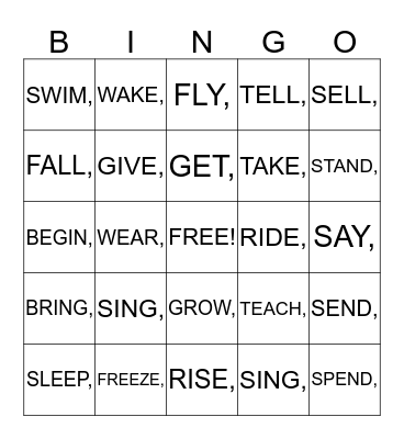 IRREGULAR VERBS Bingo Card
