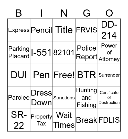 Untitled Bingo Card