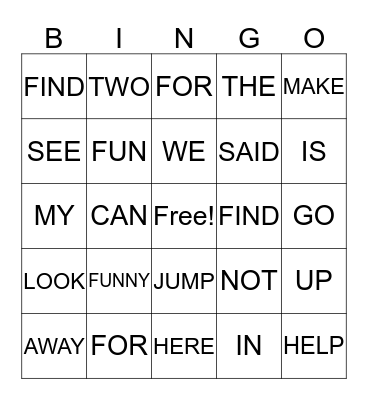 SIGHT WORDS Bingo Card