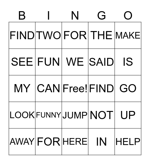 SIGHT WORDS Bingo Card