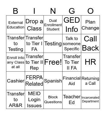 Rio Salado Call Type BINGO Card