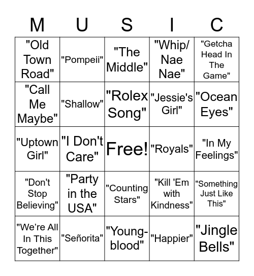 Music Bingo for Groups C & D Bingo Card