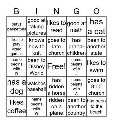 VBS Get to Know You Bingo Card