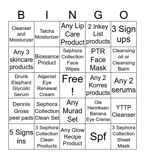 Skincare  Bingo Card