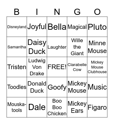 Mickey & Minne Bingo Card