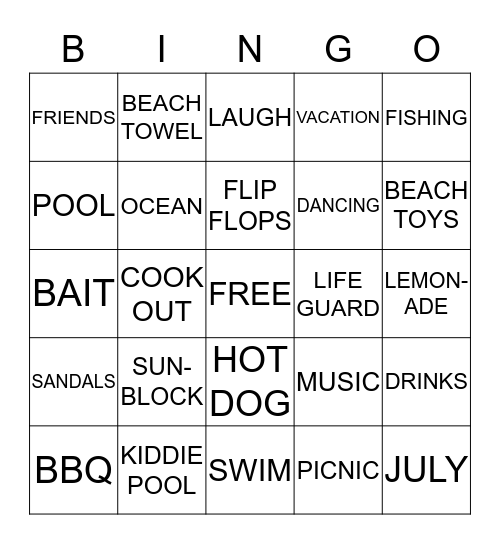 SUMMER FUN Bingo Card