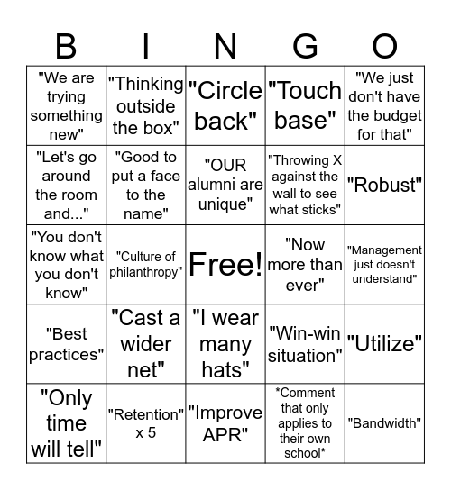Annual Giving Conference Bingo Card