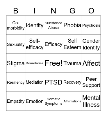 Mental Health Bingo Card